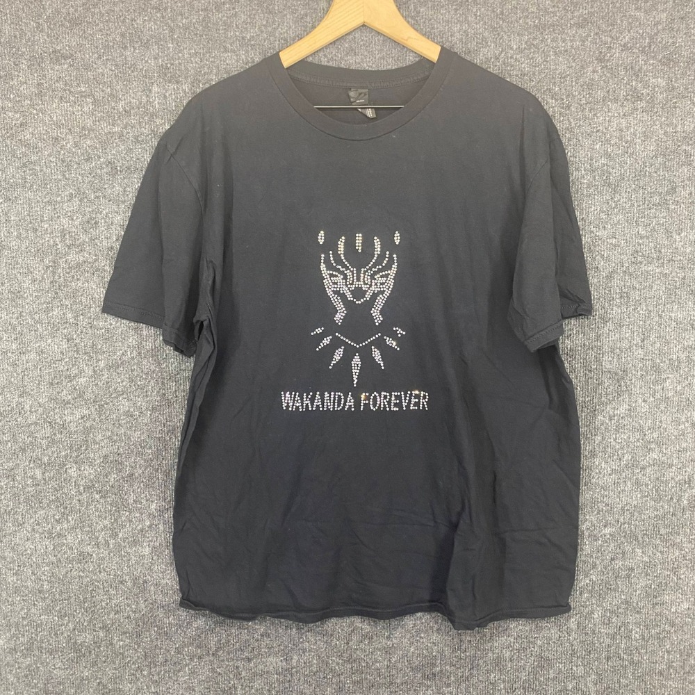 Anvil Marvel Black Panther Wakanda Forever Rhinestone Graphic T-Shirt Black XL